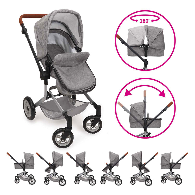 2-in-1-Puppenwagen mit Tasche - Grau