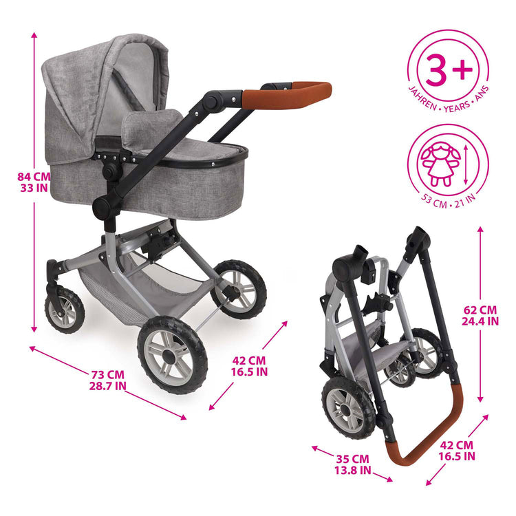 2-in-1-Puppenwagen mit Tasche - Grau