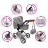 2-in-1-Puppenwagen mit Tasche - Grau