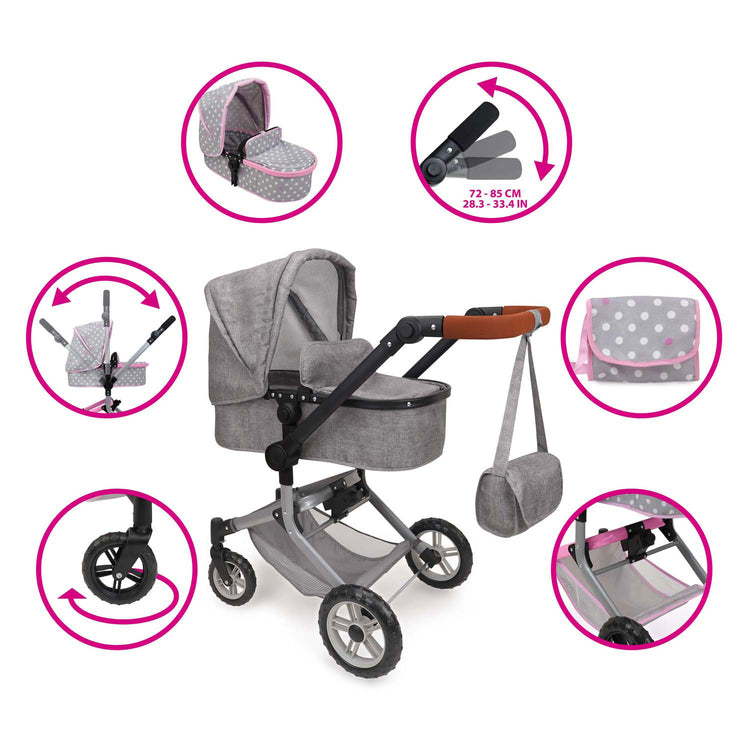 2-in-1-Puppenwagen mit Tasche - Grau