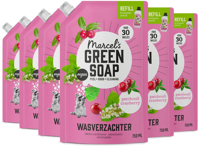 Marcel's grüne Seife, Nachfüller für Weichspüler – Patchouli Cranberry – 6 x 750 ml – 180 Wäschen