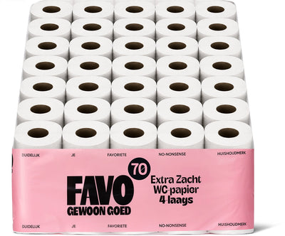 Favo Just Good Favo Toilettenpapier – 4-lagig – 70 Rollen – 160 Blatt pro Rolle – extra weiches, starkes Toilettenpapier – Vorteilspack