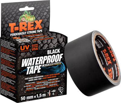 Kip T-Rex Waterproof – extra starkes wasserdichtes Klebeband | wetterfestes selbstklebendes Dichtungsband für Schwimmbäder, Wasserleitungen und den Hausgebrauch – haftet auch unter Wasser | Schwarzes Klebeband 50 mm x 1,5 m