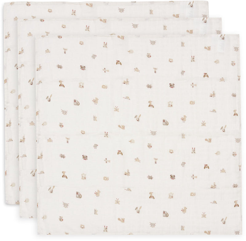 Jollein hydrophiles Tuch klein – 70 x 70 cm – Tiere Freunde – 3 Stück