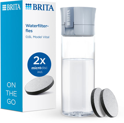 Brita - Vital Trinkflasche für Erwachsene - 0,6l - hellgrün - inklusive 2 Microdisc-Filterkartuschen - ideal für Trinkflaschen