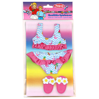 Puppenbikini mit Flamingo-Hausschuhen, 35-45 cm