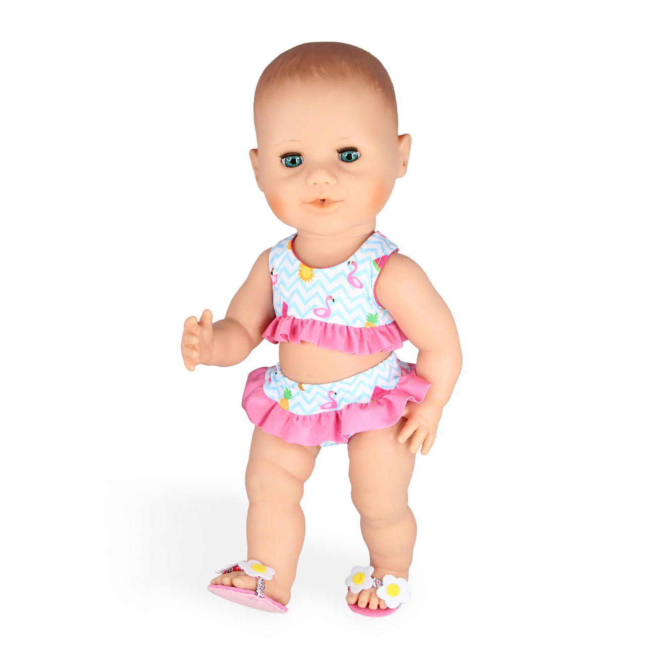 Puppenbikini mit Flamingo-Hausschuhen, 35-45 cm