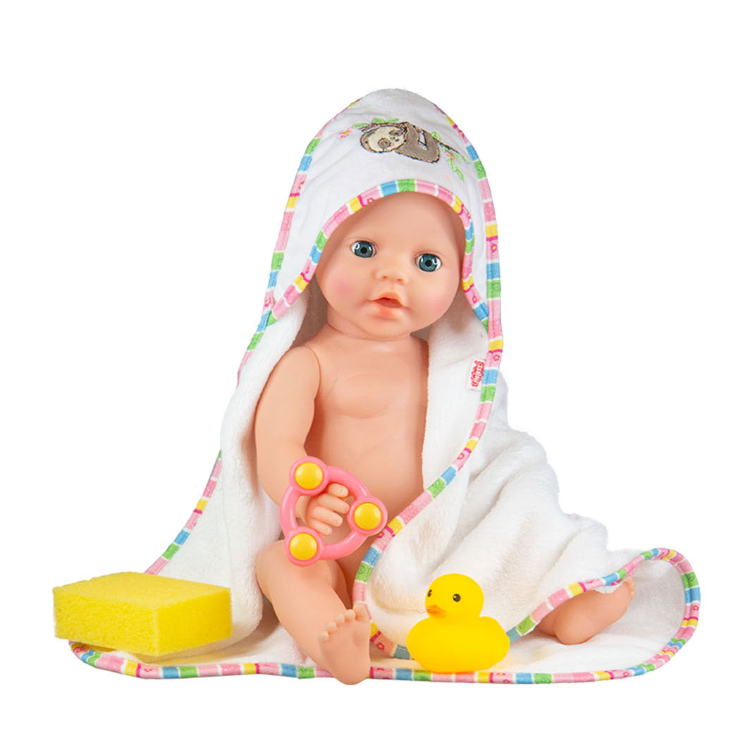 Puppenbadetuchschuhfaultier mit Accessoires