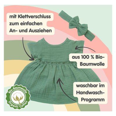 Heless Mädchen-Babypuppe mit grünem Kleid – 34 cm