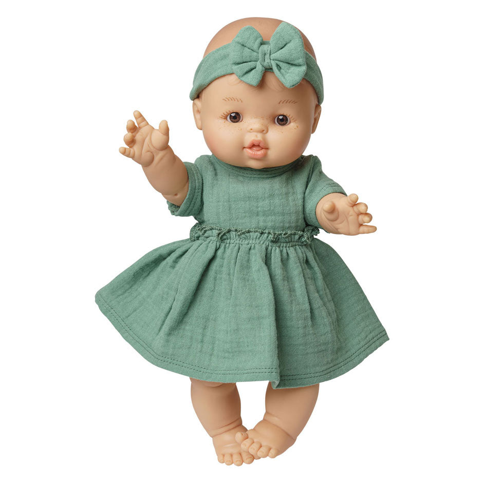 Heless Mädchen-Babypuppe mit grünem Kleid – 34 cm