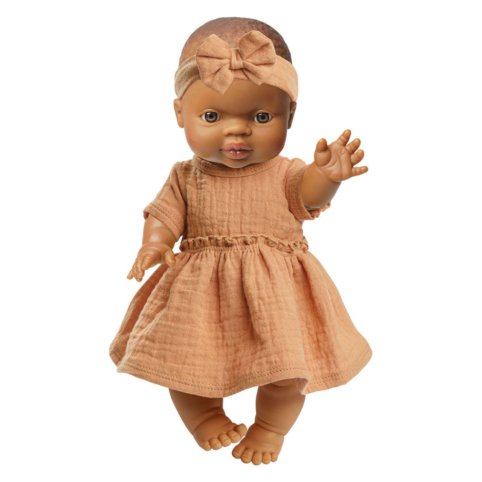 Heless Mädchen-Babypuppe mit braunem Kleid – 34 cm