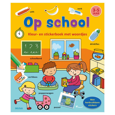 Deltas Farbaufkleberbuch mit Worten in der Schule