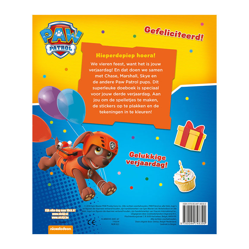 Paw Patrol -Geburtstagsbuch Hurra, 3 Jahre!