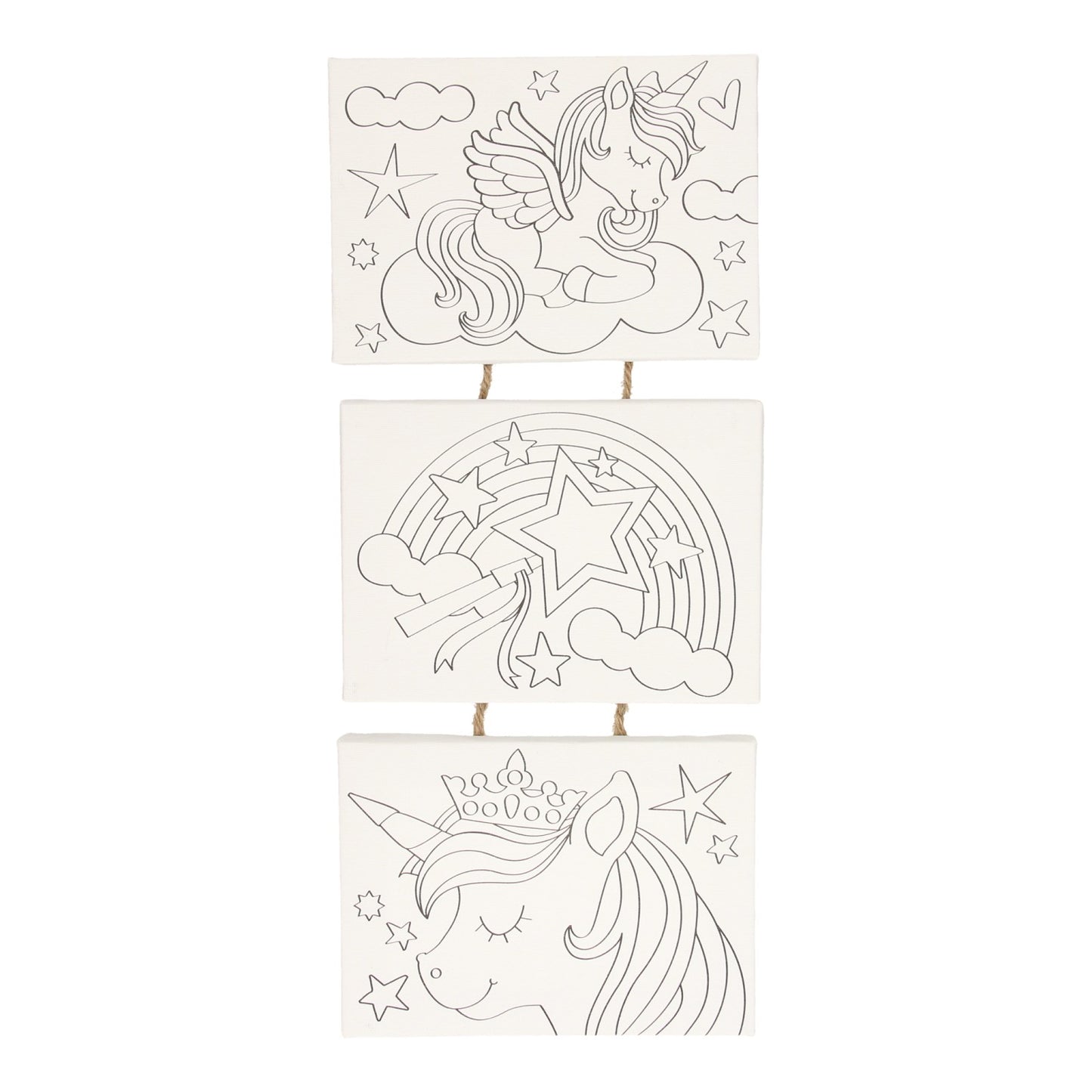 Leinwand Malerei Einhorn, Set von 3 Teilen.