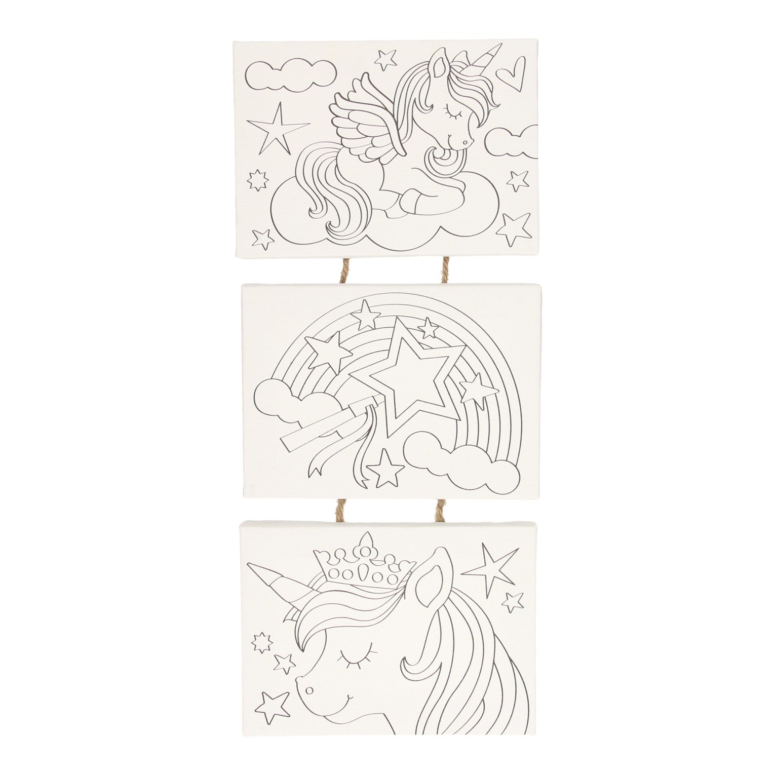 Leinwand Malerei Einhorn, Set von 3 Teilen.