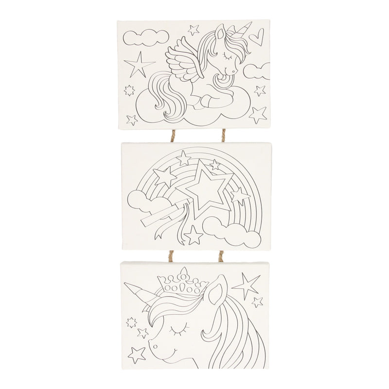 Leinwand Malerei Einhorn, Set von 3 Teilen.