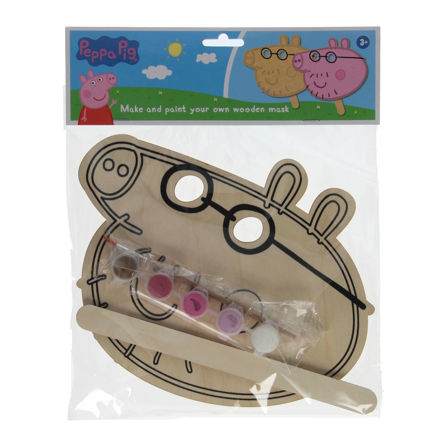 Malen Sie Ihre eigene hölzerne Peppa Pig Maske