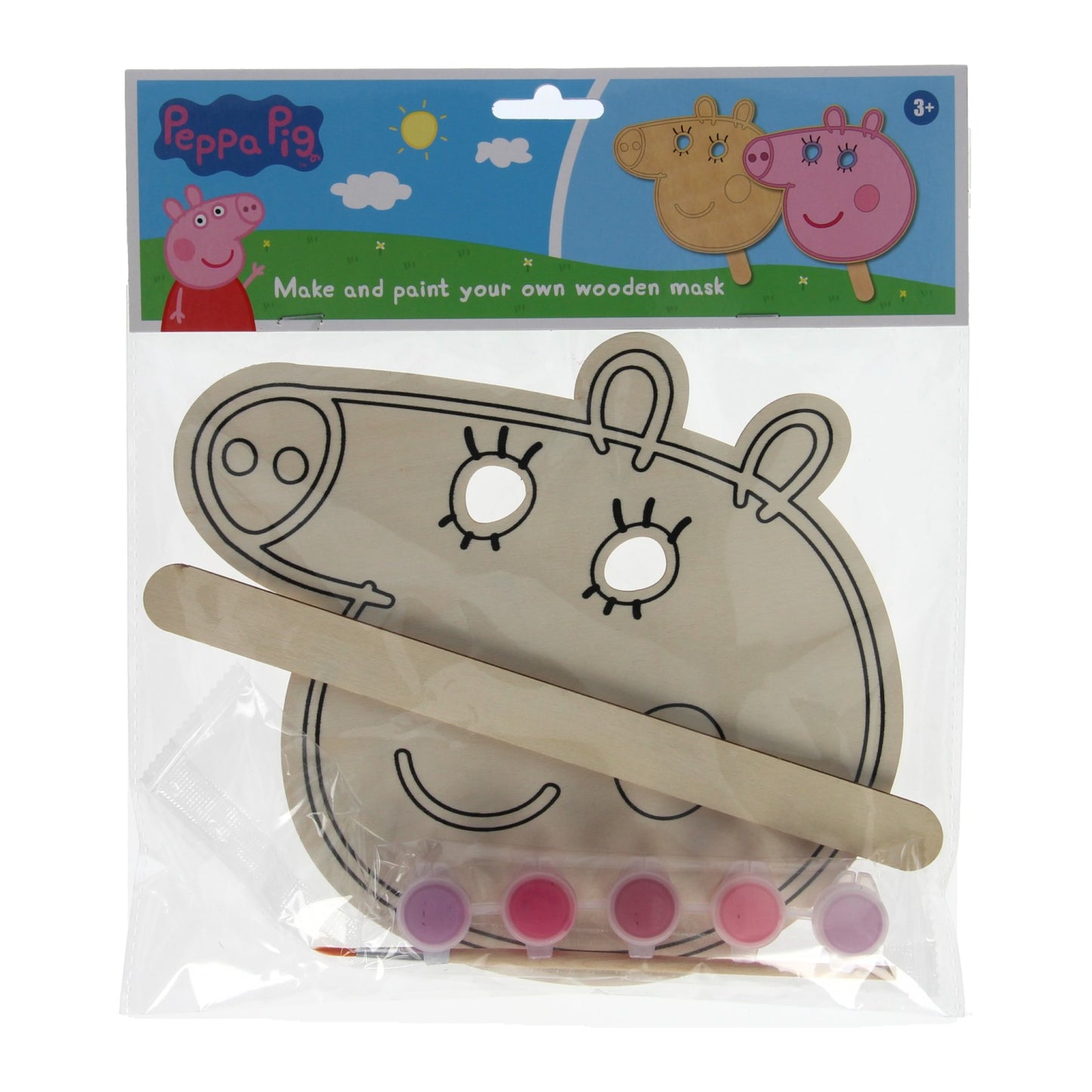 Malen Sie Ihre eigene hölzerne Peppa Pig Maske