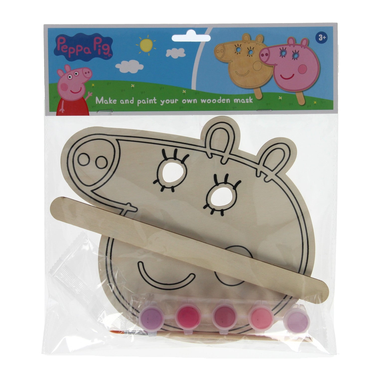 Malen Sie Ihre eigene hölzerne Peppa Pig Maske