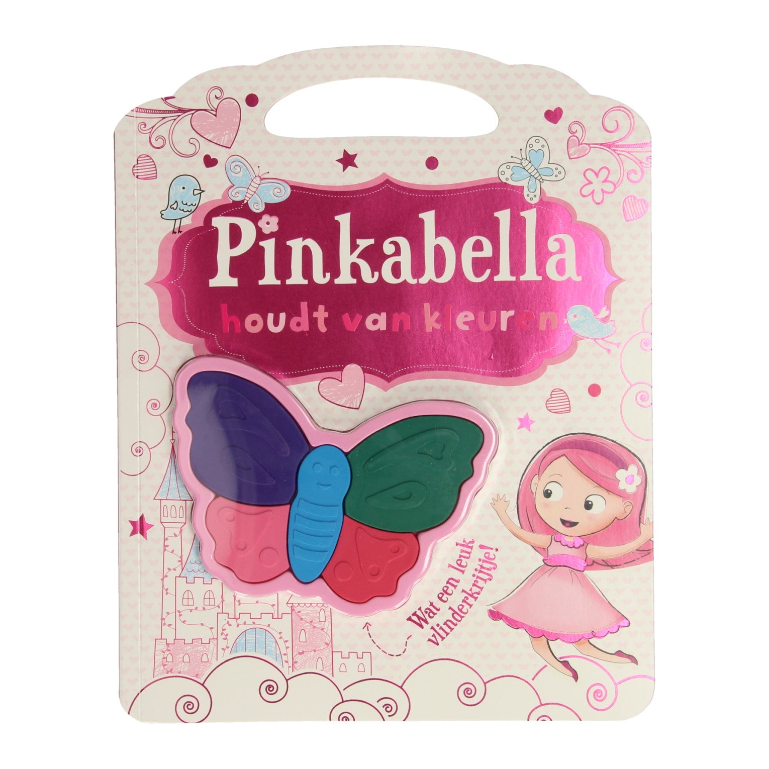 Pinkabella liebt Farben mit Butterfly -gepackten Wachs -Buntstiften