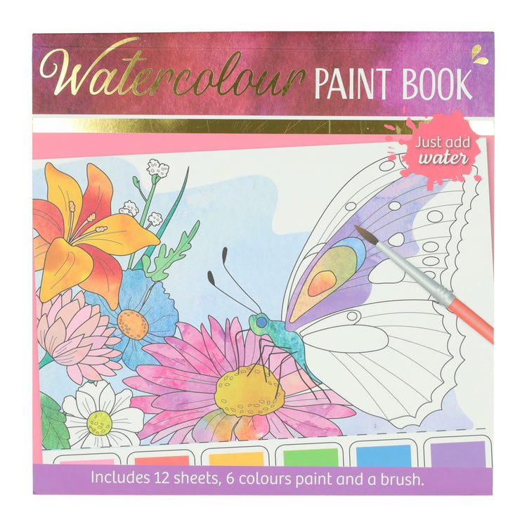 Wins Holland Aquarell-Malblock für Erwachsene – Schmetterlinge und Blumen – inklusive Pinsel und 6 Aquarellfarben