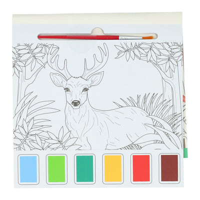 Wins Holland Aquarell-Malblock für Erwachsene – Waldtiere – inklusive Pinsel und 6 Aquarellfarben