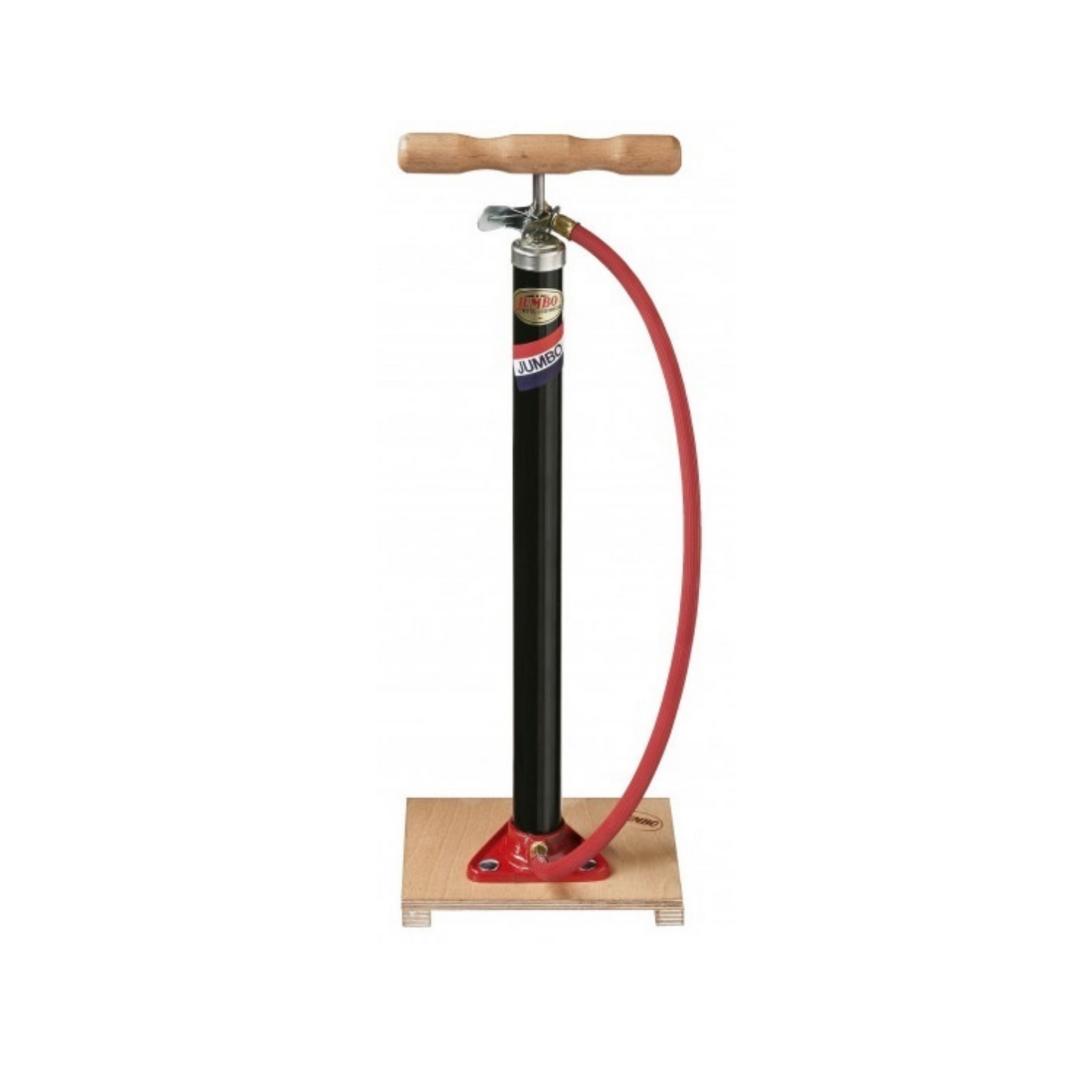 Fahrradpumpe auf Holzbrett mit Dunlop-Ventil