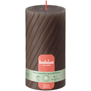 Bolsius Rustic Twist Stumpenkerze 130 68 Rustic Taupe | 4 Stück
