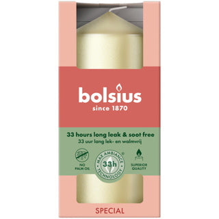 Bolsius Stumpenkerze 120 58 metallic weiß silber | 6 Stück