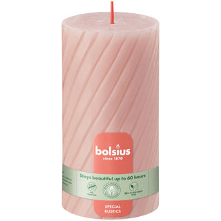 Bolsius Rustic Twist Stumpenkerze 130 68 Misty Pink | 4 Stück