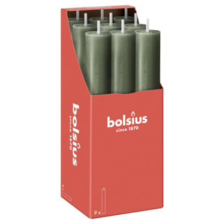 Bolsius rustikale Tischkerze XL frische Olive | 9 Stück