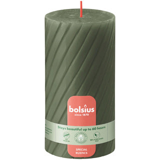 Bolsius Rustic Twist Stumpenkerze 130 68 frische Olive | 4 Stück