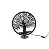 Tischlampe Lebensbaum rund aus schwarzem Metall 34x13x37cm