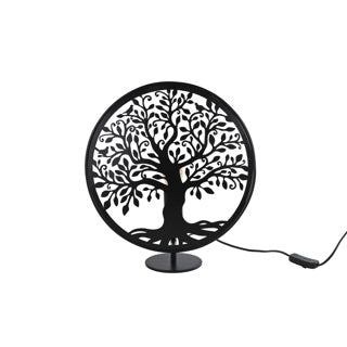 Tischlampe Lebensbaum rund aus schwarzem Metall 34x13x37cm