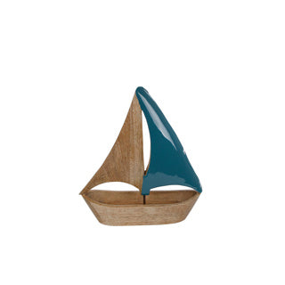 Skulptur Bootsegel kleiner blauer Naturel Mango 25x23x3 cm