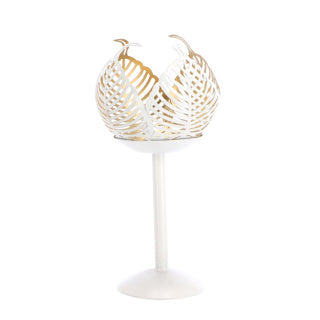 Teelichthalter auf Fußblatt Linina Crème Gold Metall 10x10x21 cm