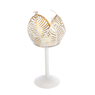 Teelichthalter auf Fußblatt Linina Crème Gold Metall 10x10x21 cm