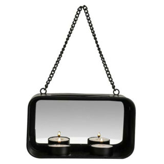 Gusta Wand Teelight Halter + Spiegel 18x10x6,5 cm Metallschwarz
