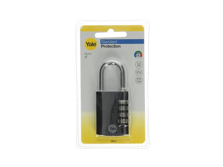 Yale 1065059 – Vorhängeschloss 38 mm Aluminium schwarz Standard | 3 Stück
