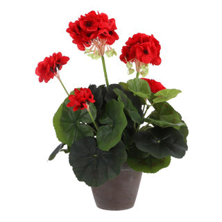 Künstliche Pflanze Geranium rot in Topfgrau