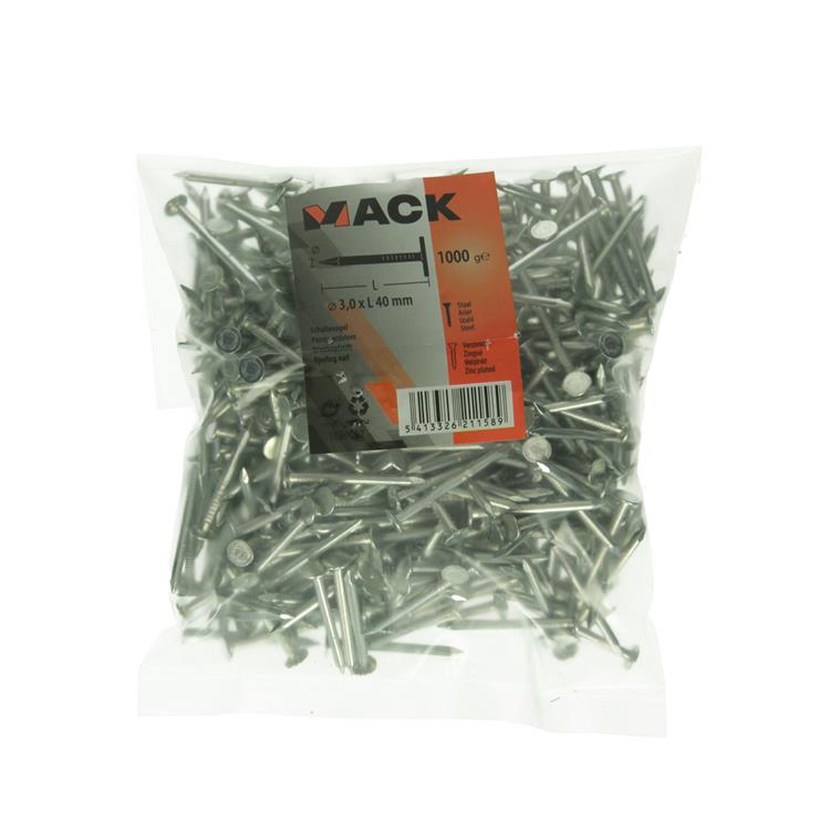 Mack 1020067 – verzinkter Schiefernagel 1000 g 3,0 x 40 mm | 10 Stück
