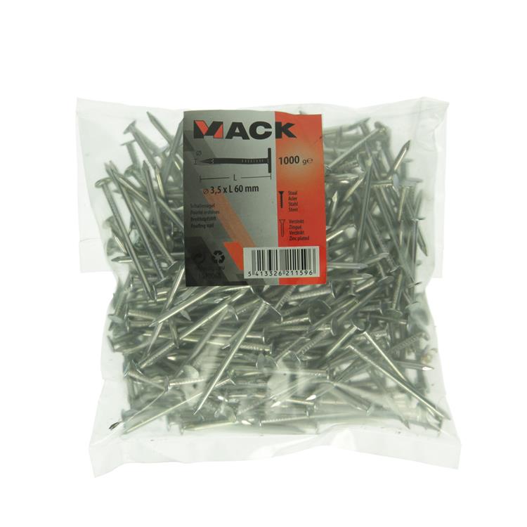 Mack 1020068 – verzinkter Schiefernagel 1000 g 3,5 x 60 mm | 10 Stück