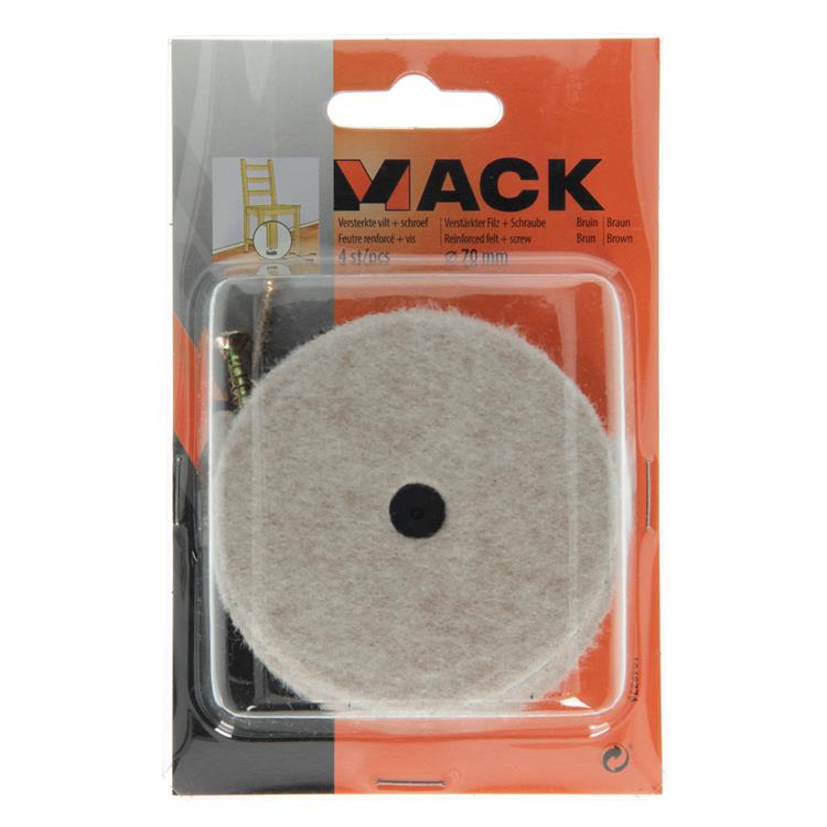 Mack 1048774 - verstärkter Filz + Schraube braun ø 70 mm 4 Stück | 6 Stück