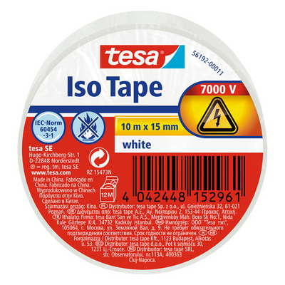 Tesa 1067797 – elektrische Isolierung 10 m x 15 mm weiß | 10 Stück