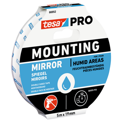 Tesa Professional 1067941 – Tesa-Montage-Pro-Spiegelhalterung 5 m x 19 mm weiß | 16 Stück