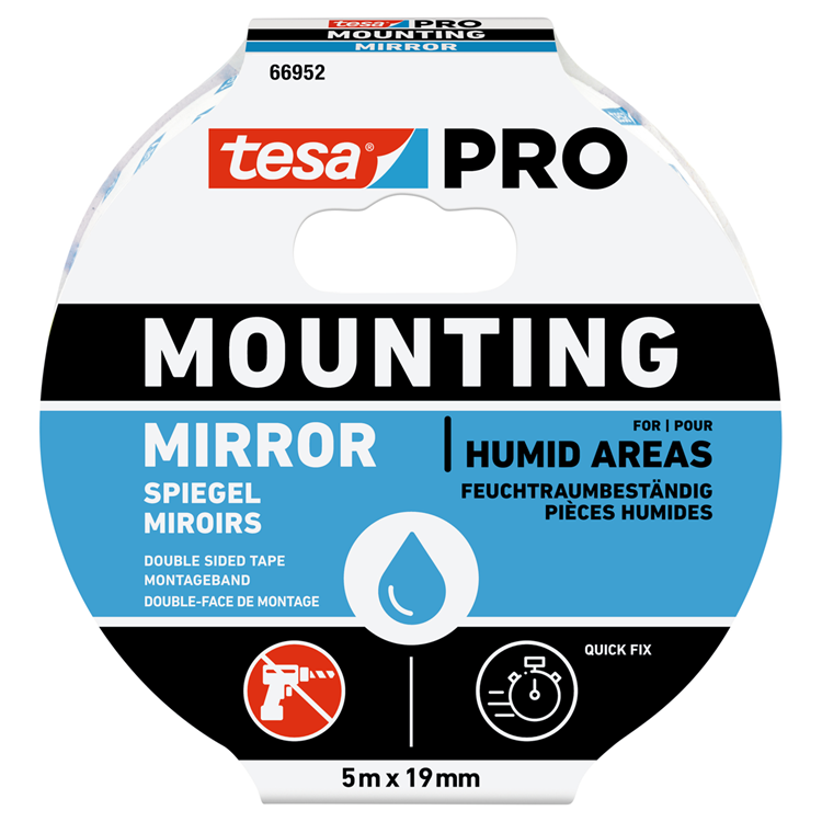 Tesa Professional 1067941 – Tesa-Montage-Pro-Spiegelhalterung 5 m x 19 mm weiß | 16 Stück