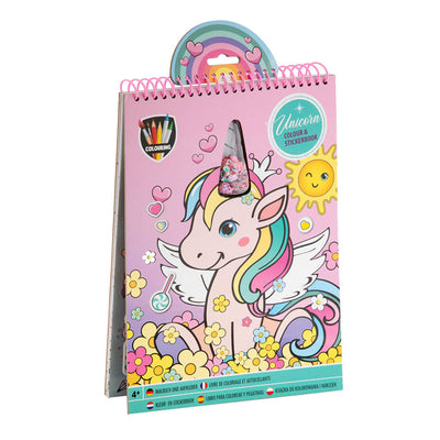 Kreative Handwerksgruppenfarbe und Aufkleberbuch Einhorn