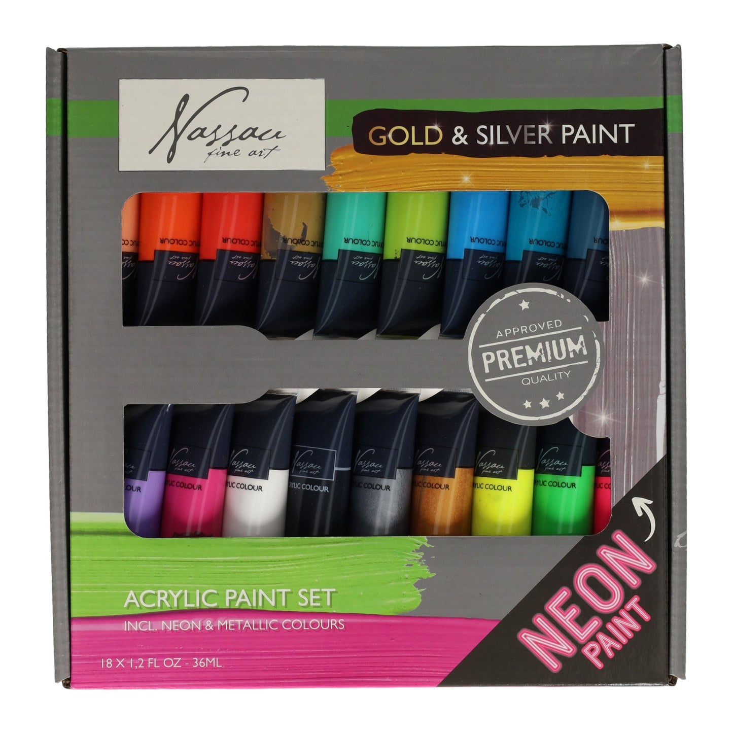 Kreative Handwerksgruppe Acrylfarbe Fluor und Metallic Colors, 18x36 ml