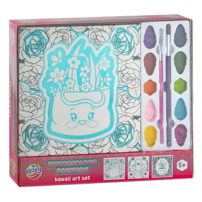 Kreatives Bastelgruppen-Aquarellmalerei-Kawaii-Kunstset – 3x Leinwandpflanzen