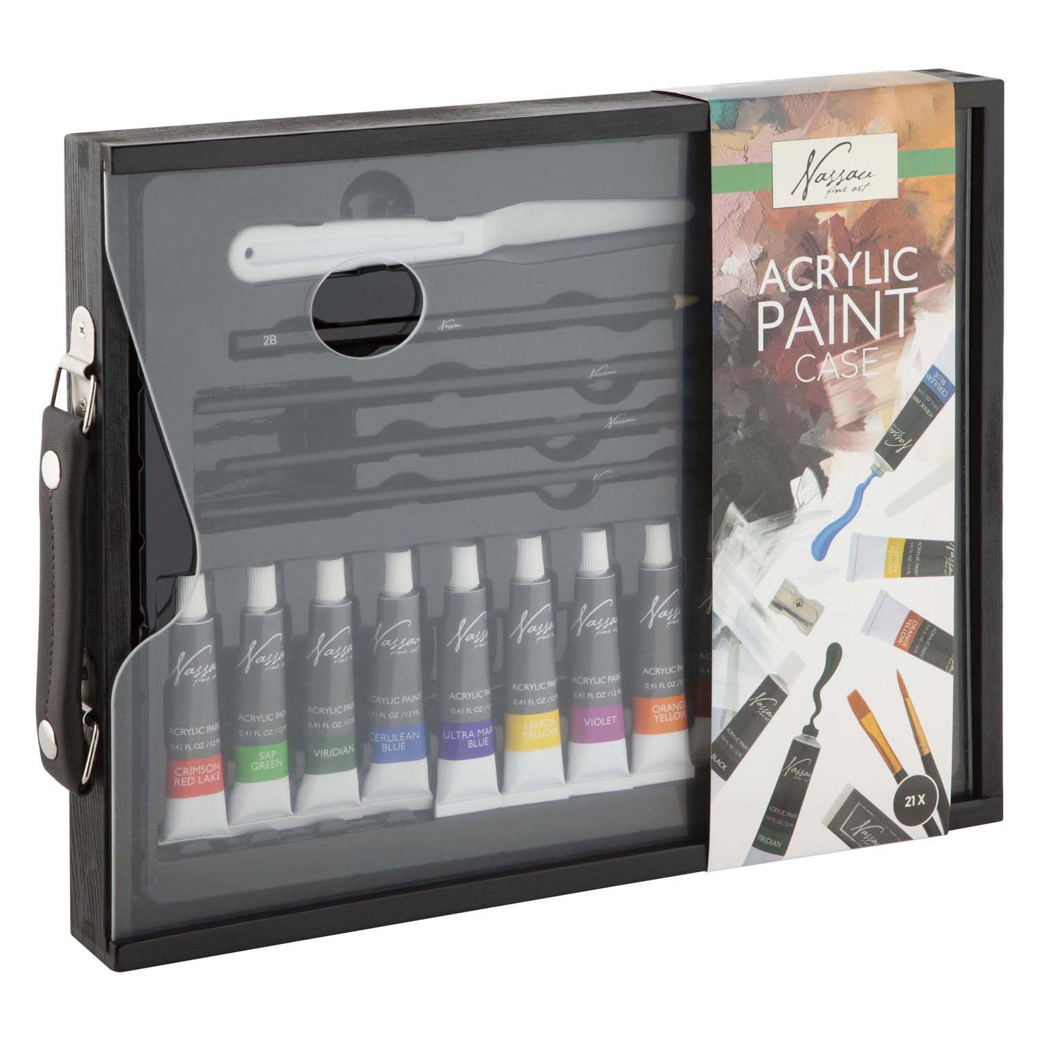 Creative Craft Group Nassau schwarzer Holzkoffer, Acryl-Set – 21-teilig.